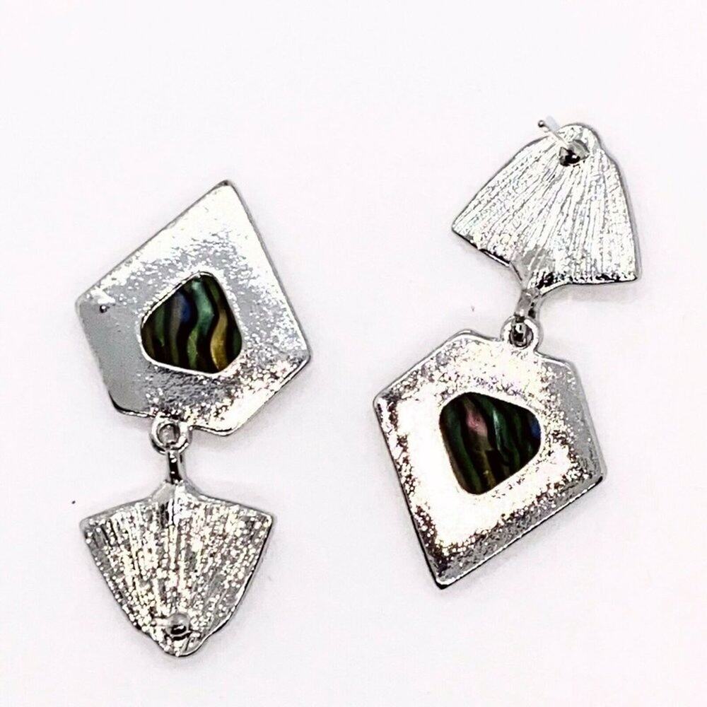 Silver Crystal Abalone Colored Dangle Earrings - Picture 6 of 6
